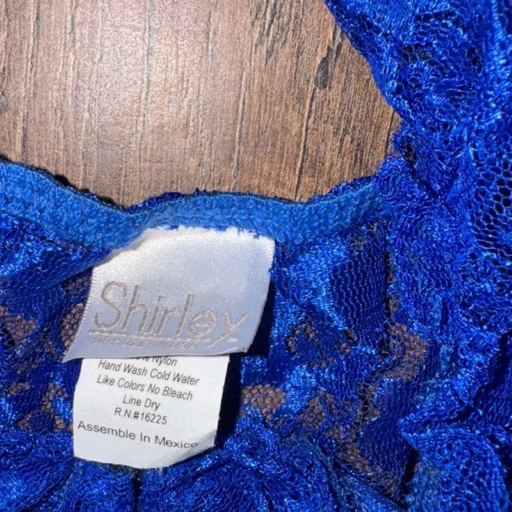 Coquette Y2K Blue Lace‎ Babydoll Lingerie Top Women Size S Floral Ribbon Tie